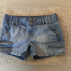 Calvin Klein Cargo Jean Shorts Women's 31/2 Blue Low Rise 2-Button